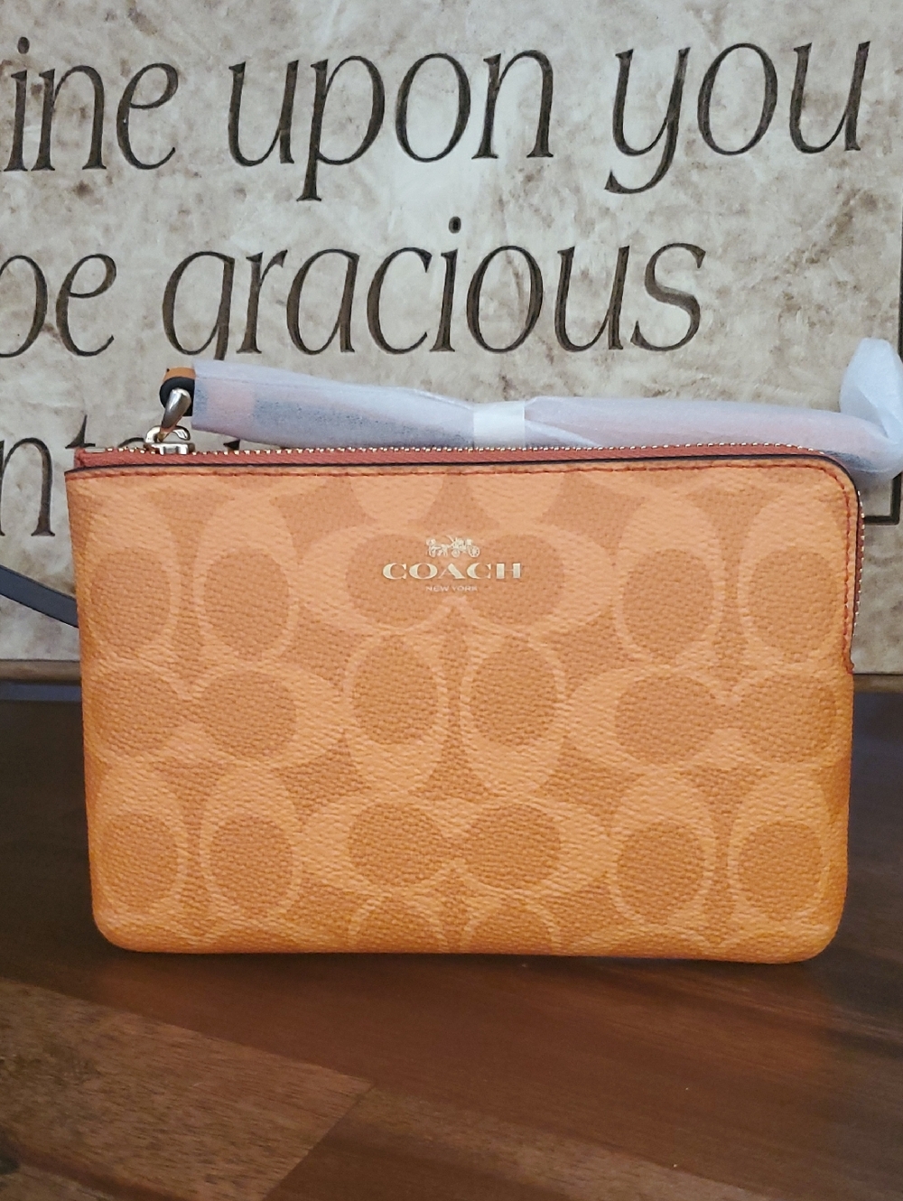 COACH Bright Mandarin Signature Zip Wristlet